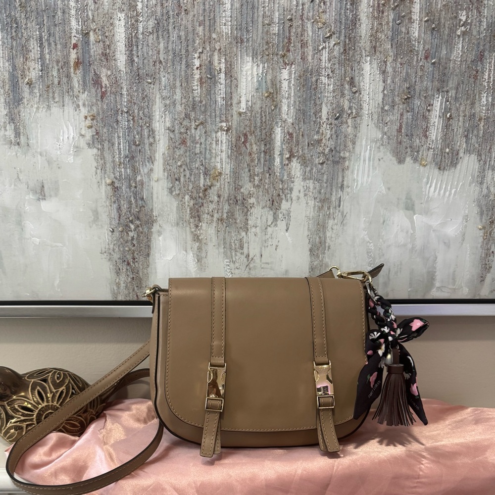 Italian leather bag …Neutral Taupe Crossbody Saddle Bag